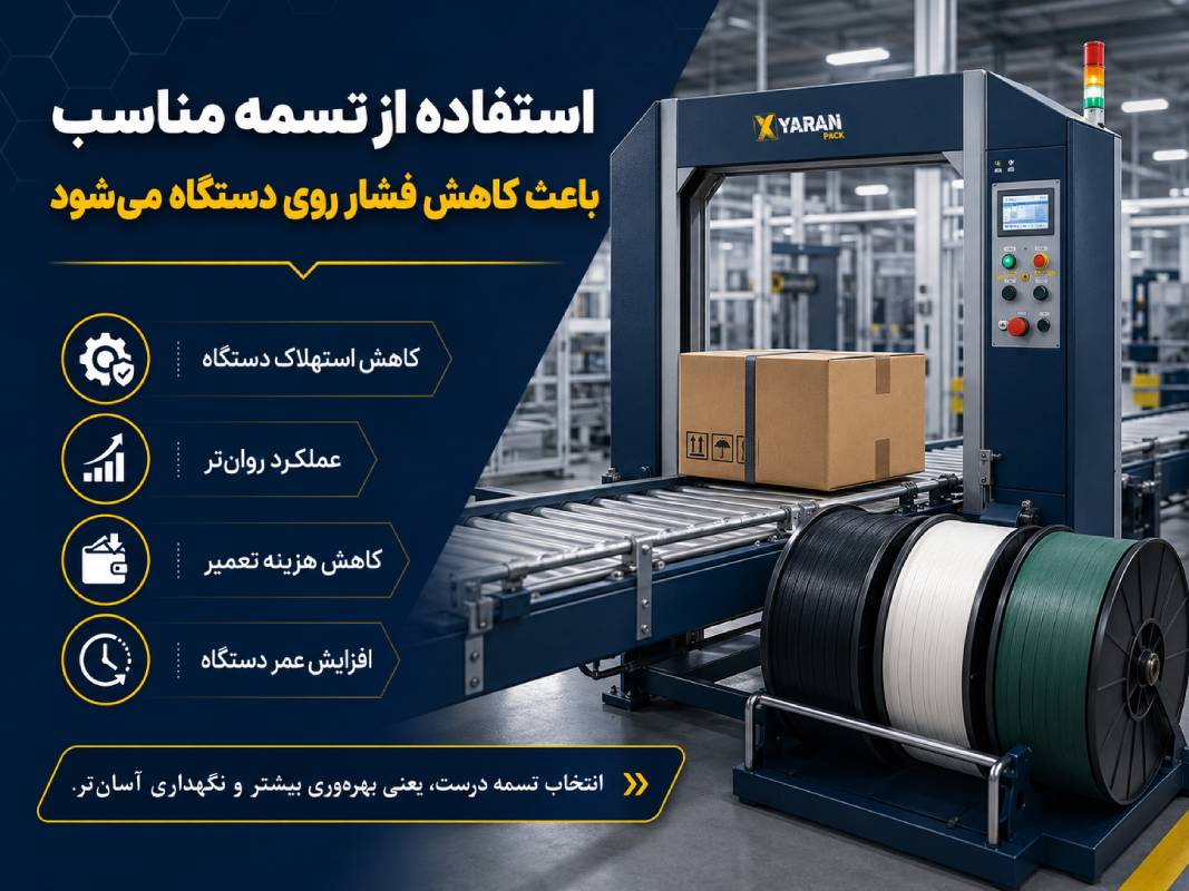 استفاده از تسمه مناسب در دستگاه تسمهکش صنعتی برای کاهش استهلاک، بهبود عملکرد، کاهش هزینه تعمیر و افزایش عمر دستگاه.